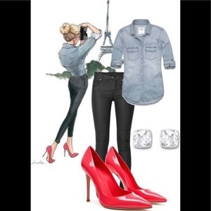 Tahari red LEATHER and patent pumps 7.5